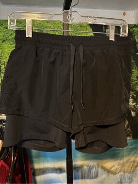 Spyder Black Women's Layered Athletic Shorts with Drawstring, medium